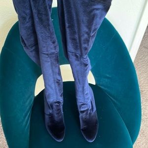 Tall velvet midnight blue boots